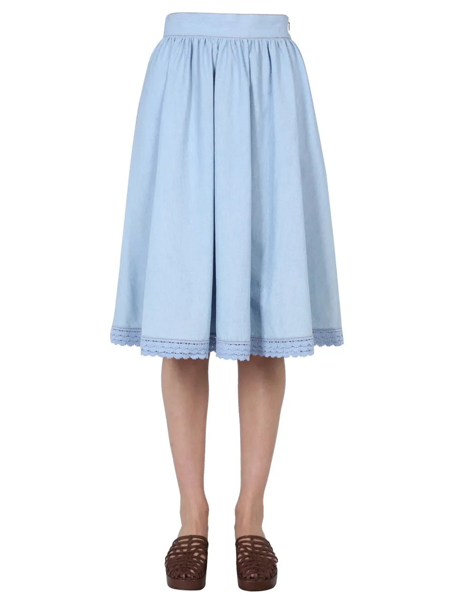 Boutique Moschino Lace-Trim Midi Skirt