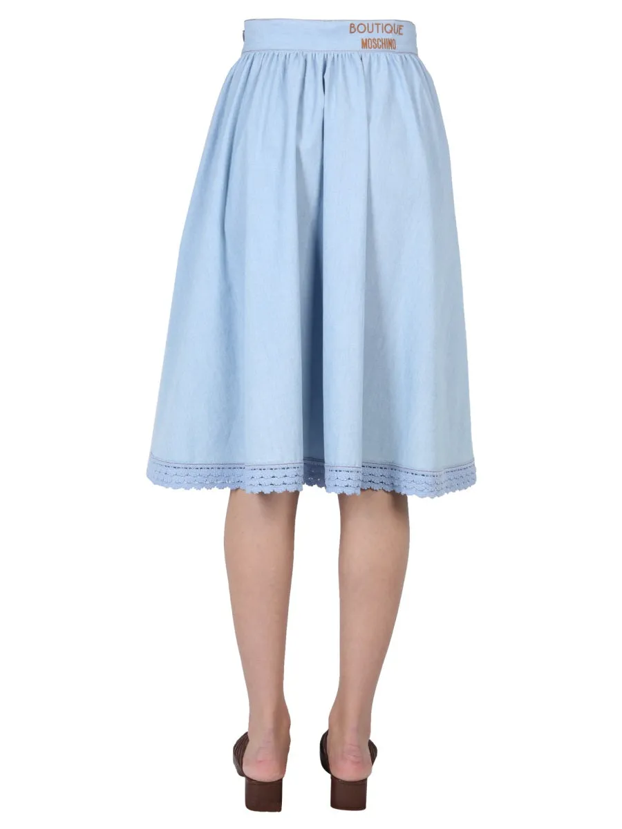 Boutique Moschino Lace-Trim Midi Skirt