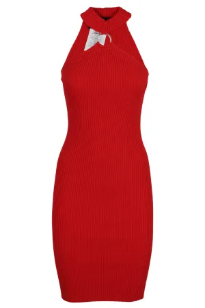 Boutique Moschino O-Ring Halterneck Ribbed-Knit Dress