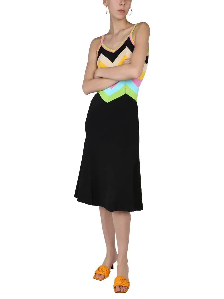 Boutique Moschino Strapped Intarsia-Knit Chevron Dress