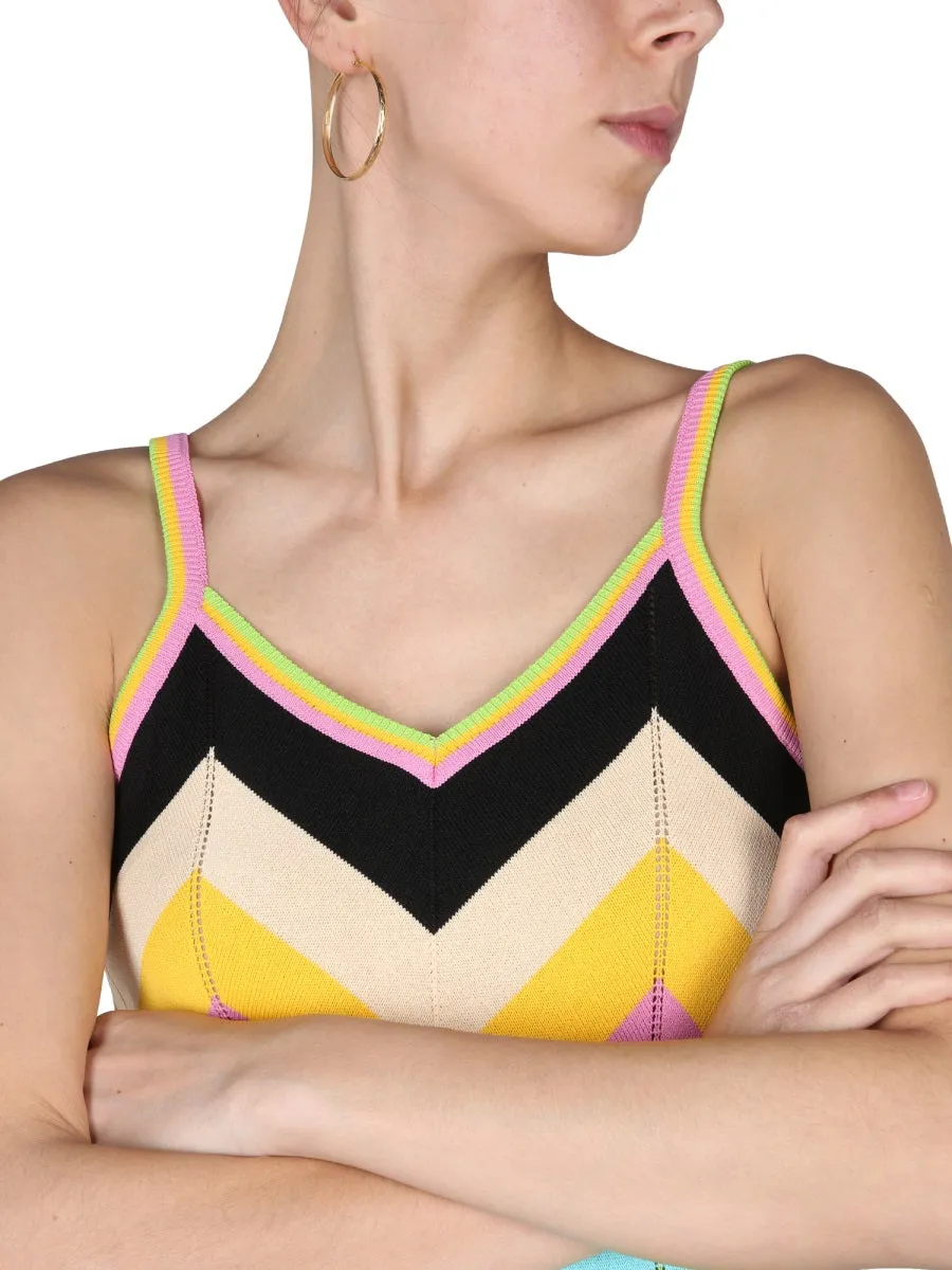 Boutique Moschino Strapped Intarsia-Knit Chevron Dress