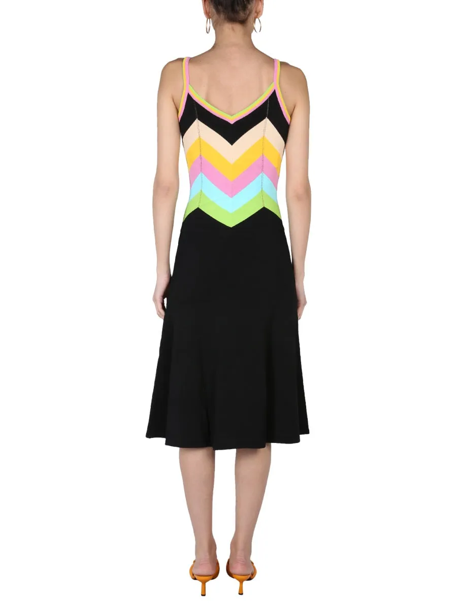 Boutique Moschino Strapped Intarsia-Knit Chevron Dress