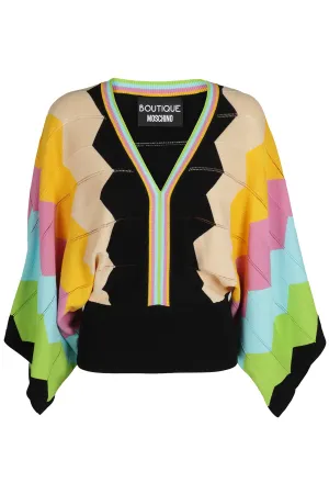 Boutique Moschino V-Neck Chevron-Knit Top