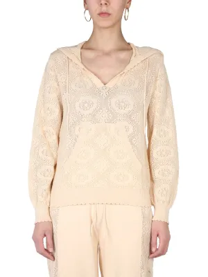Boutique Moschino V-Neck Pattern Knit Hoodie