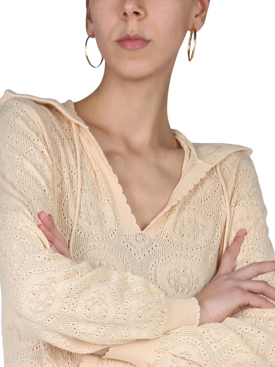 Boutique Moschino V-Neck Pattern Knit Hoodie