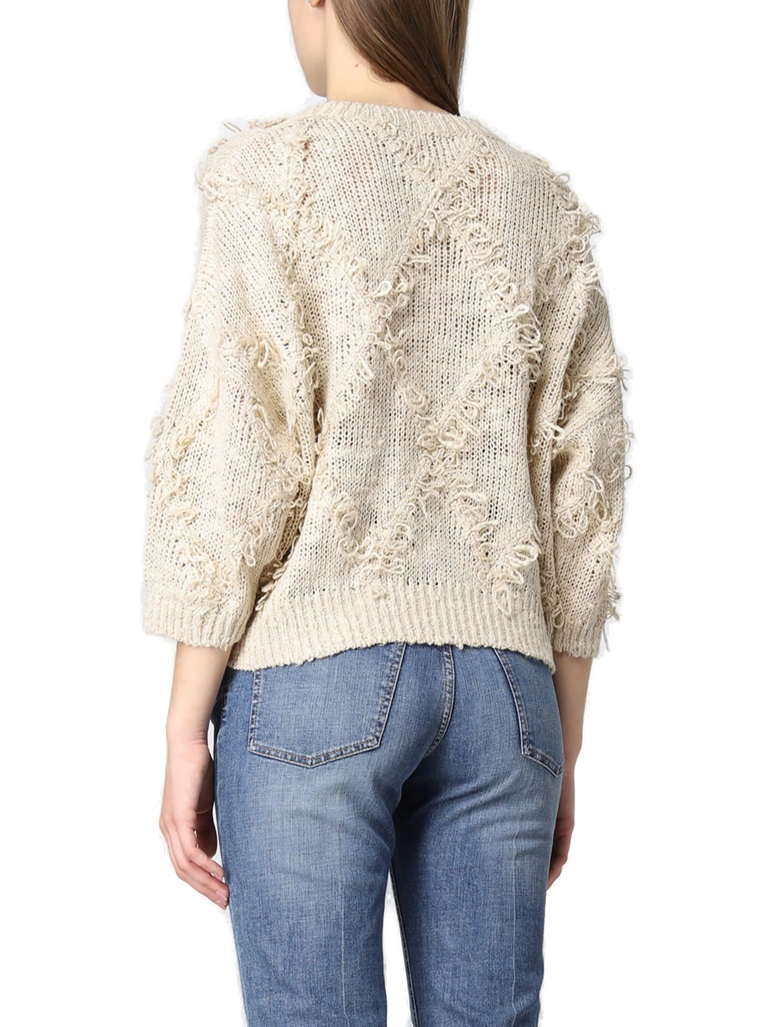 Brunello Cucinelli Distressed Round Neck Fine Knit Jumper