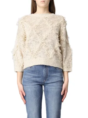 Brunello Cucinelli Distressed Round Neck Fine Knit Jumper