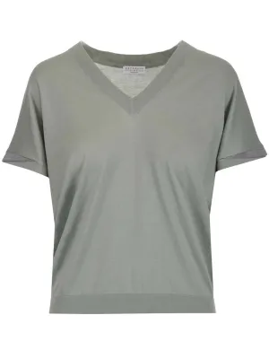 Brunello Cucinelli V-Neck Short-Sleeved Knit Top