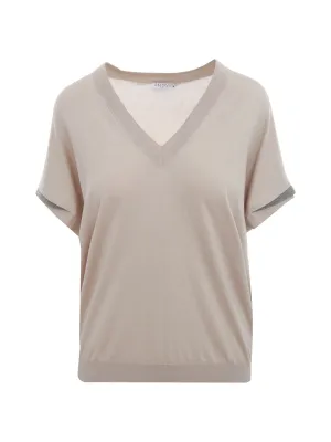 Brunello Cucinelli V-Neck Short-Sleeved Knit Top