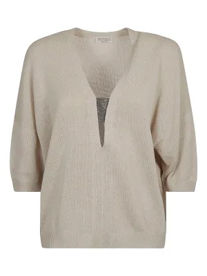 Brunello Cucinelli V-Neck Short Sleeved Sweater