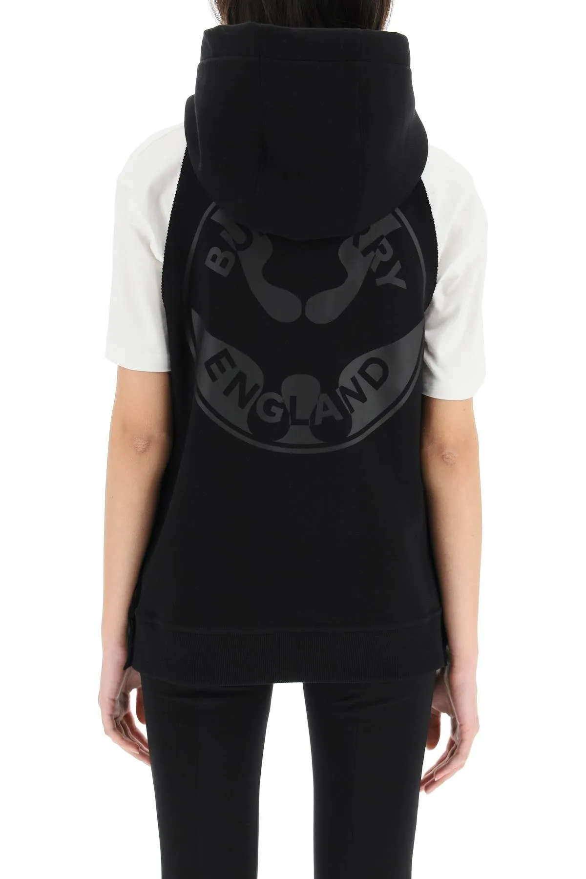Burberry Logo Printed Sleeveless Drawstring Hoodie