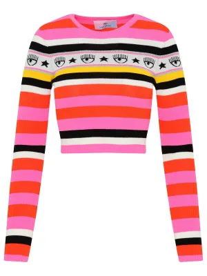 Chiara Ferragni Logo-Intarsia Striped Crewneck Top