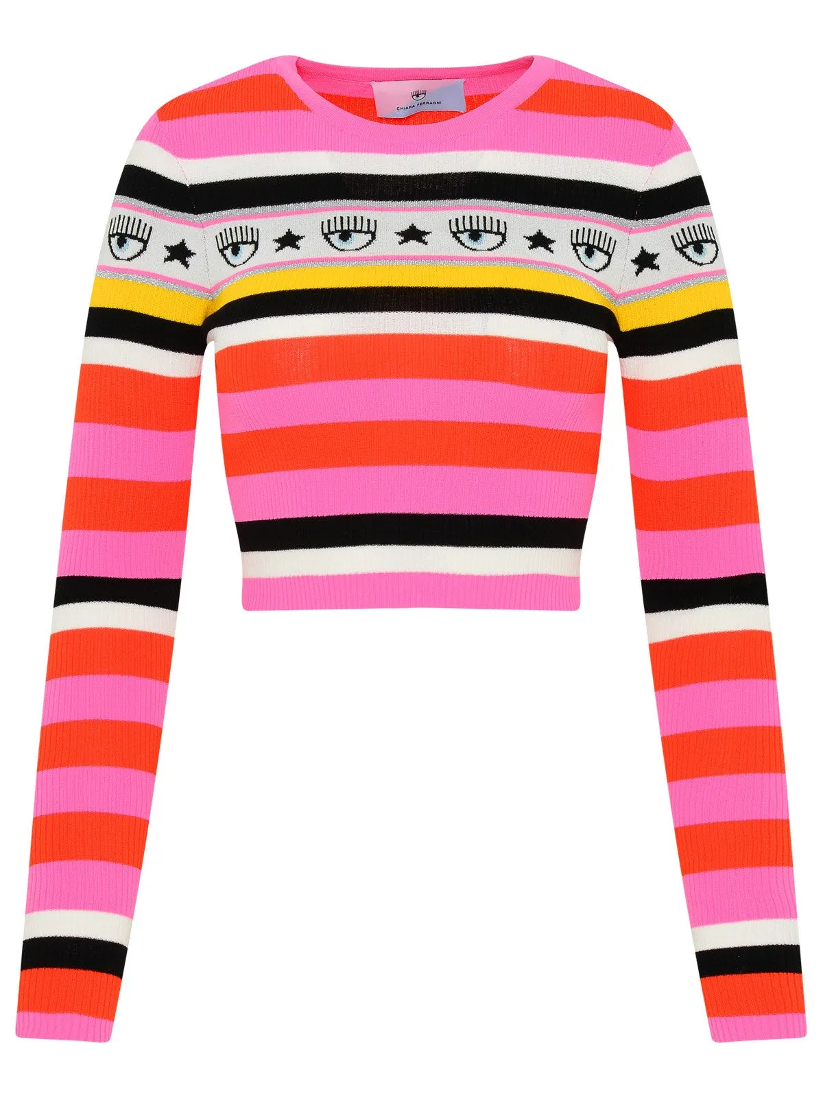 Chiara Ferragni Logo-Intarsia Striped Crewneck Top