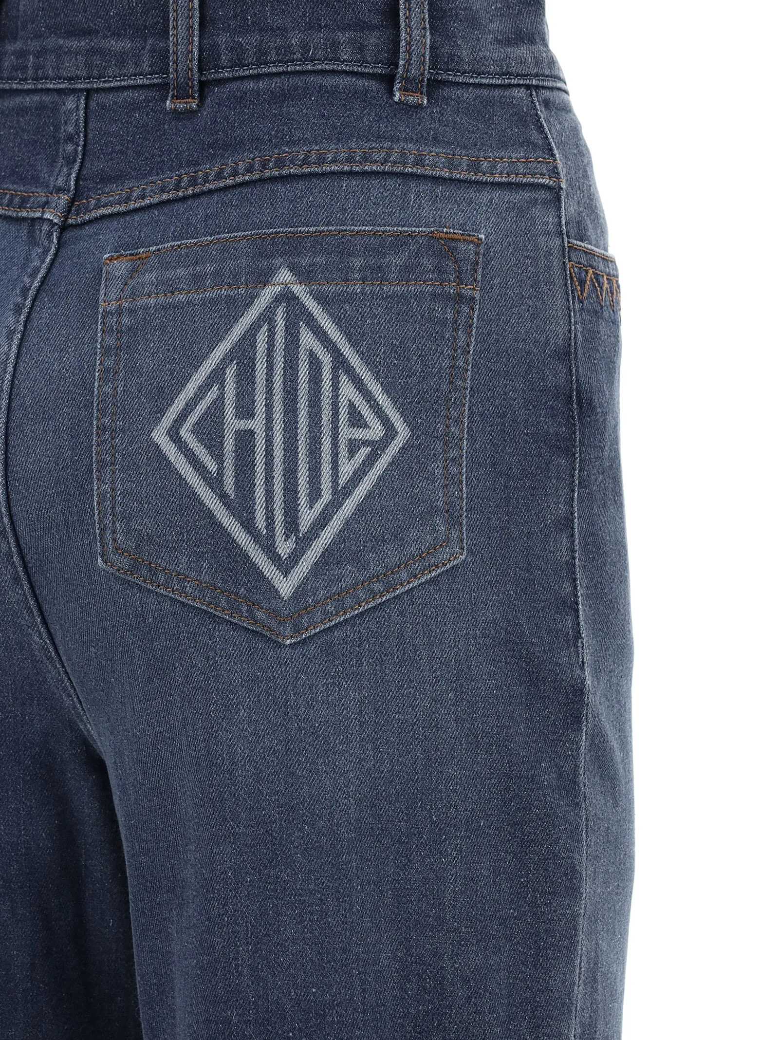Chlo Logo Print Wide Leg Jeans