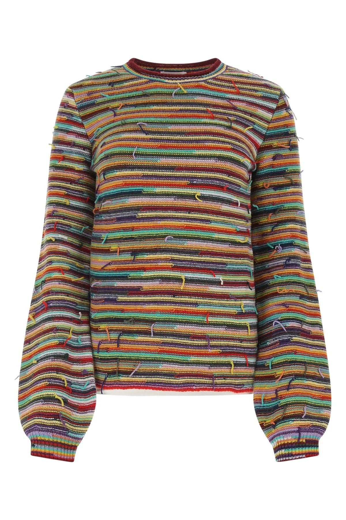 Chlo Rainbow-Striped Frayed Detailed Crewneck Sweater