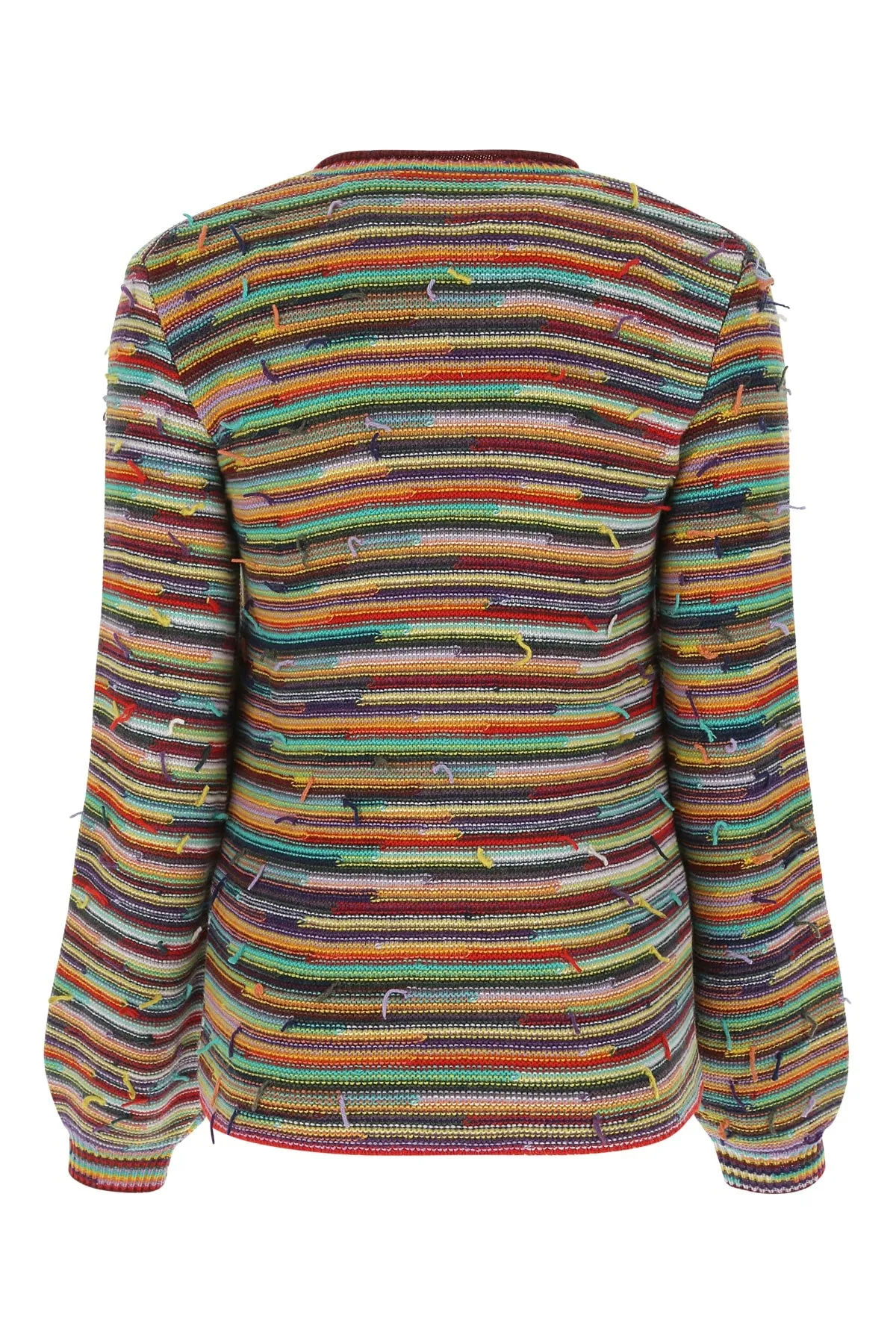 Chlo Rainbow-Striped Frayed Detailed Crewneck Sweater
