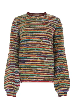 Chlo Rainbow-Striped Frayed Detailed Crewneck Sweater