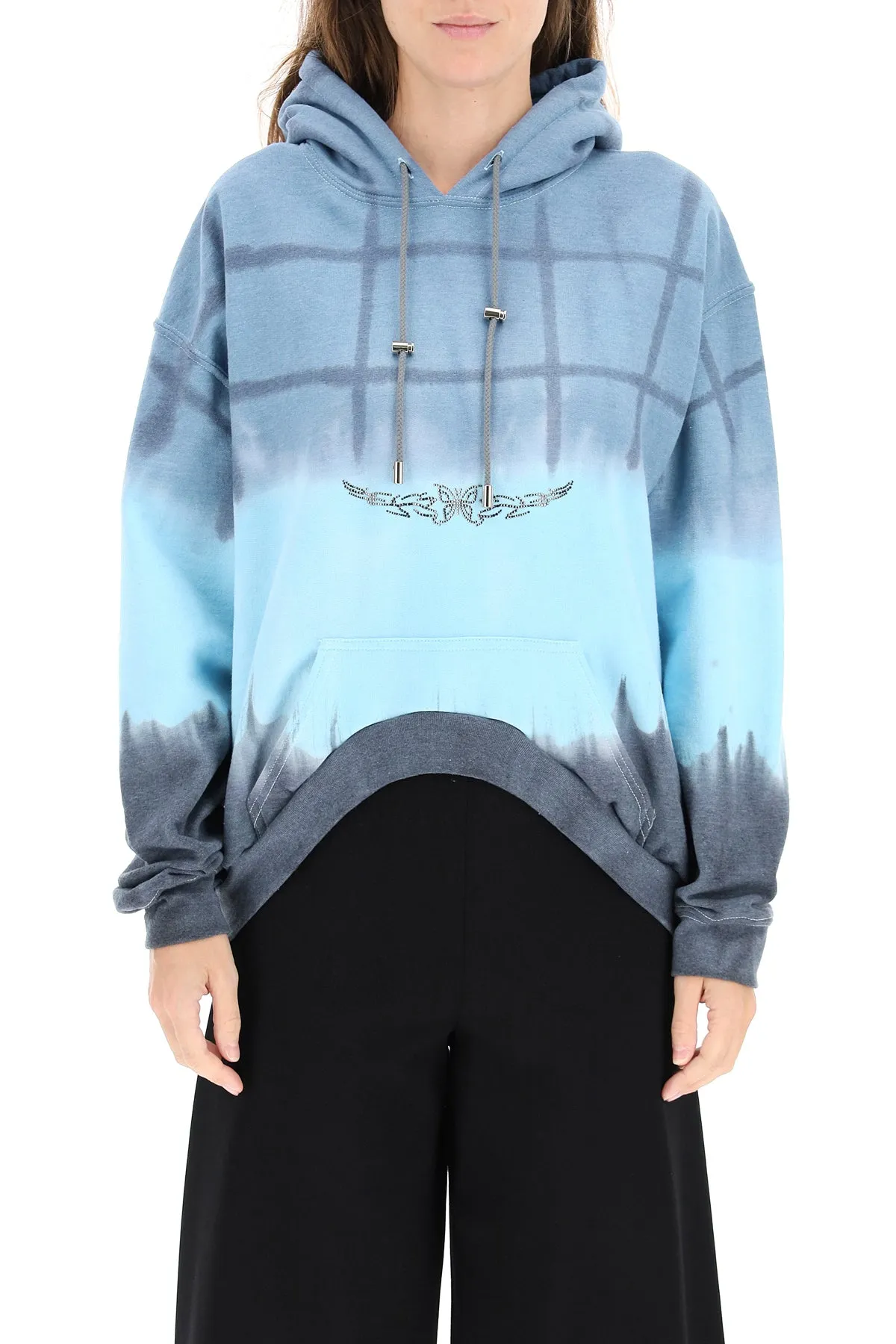 Collina Strada Rhinestone Plaid Print Hoodie