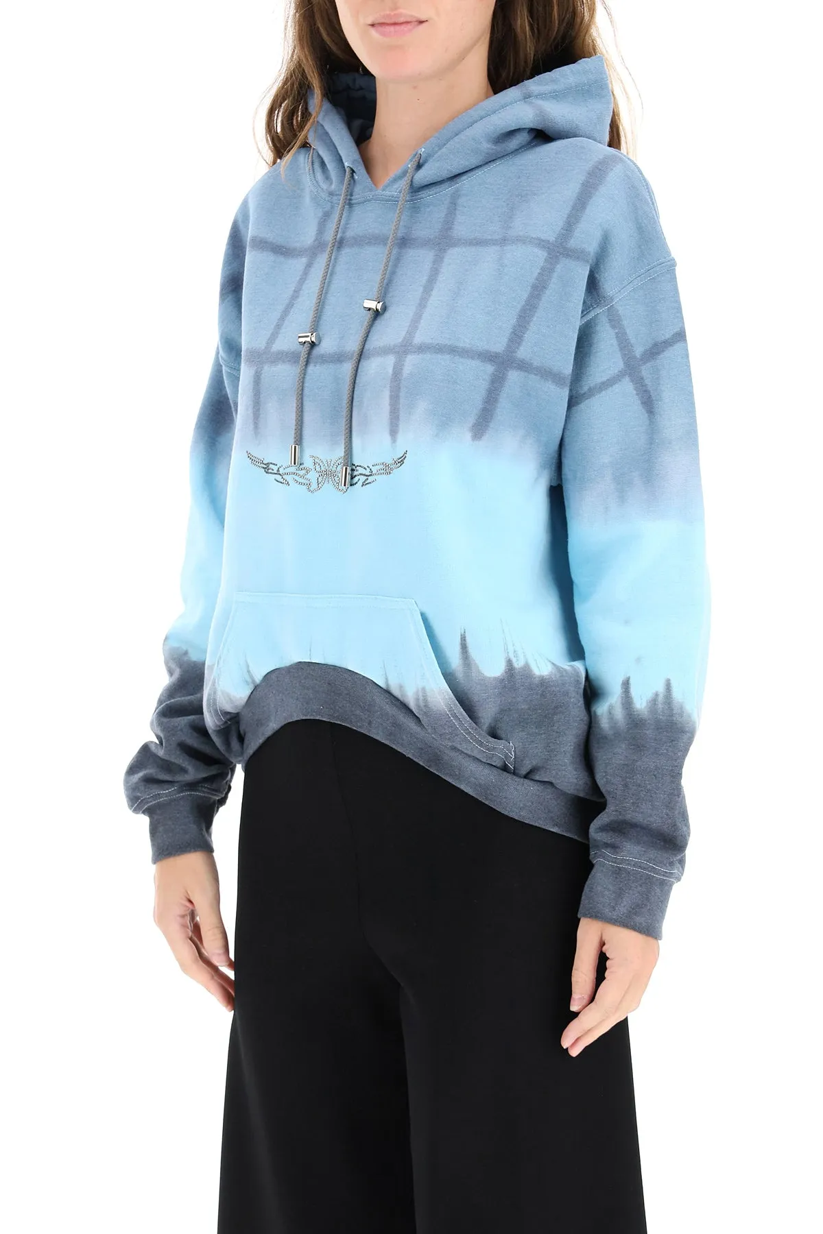 Collina Strada Rhinestone Plaid Print Hoodie