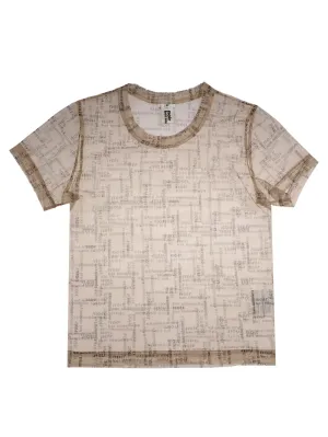 Comme Des Garons Noir Kei Ninomiya Allover Logo Print Sheer T-Shirt