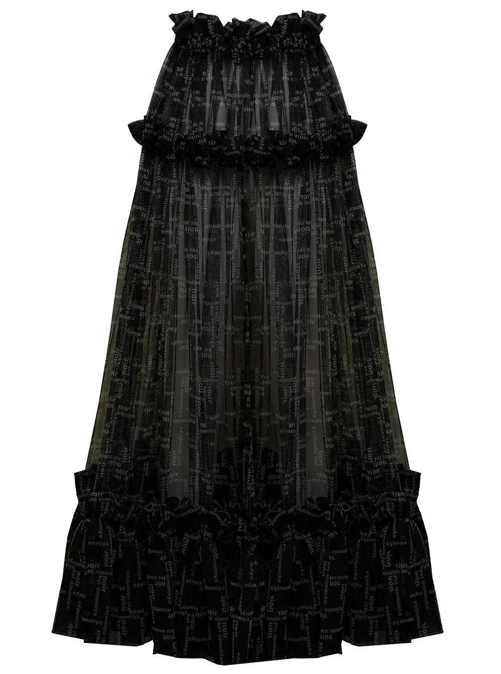 Comme Des Garons Noir Kei Ninomiya Allover Logo Print Tulle Long Skirt