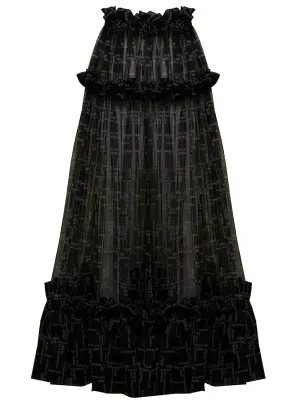 Comme Des Garons Noir Kei Ninomiya Allover Logo Print Tulle Long Skirt
