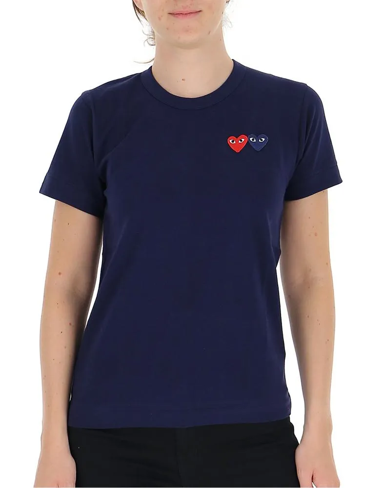Comme des Garons Play Embroidered Double Heart T-Shirt