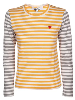 Comme des Garons Play Logo-Patch Striped Crewneck T-Shirt
