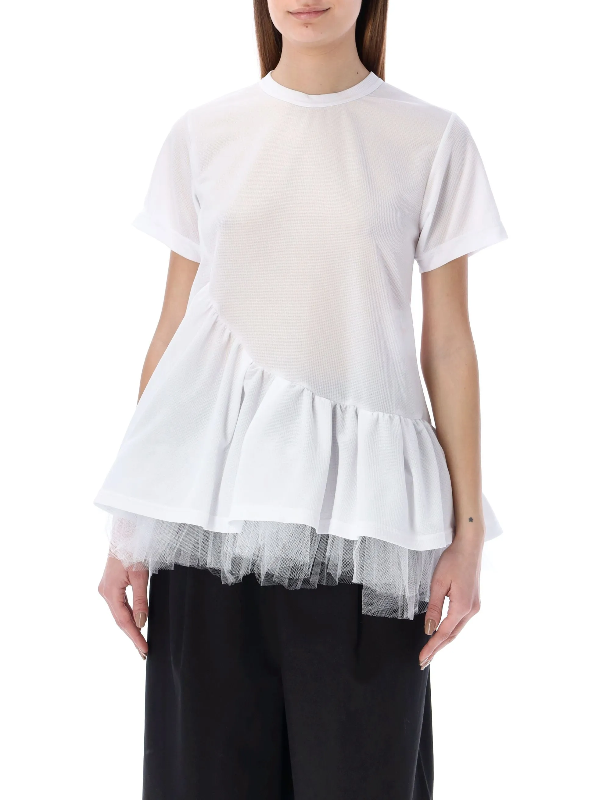 Comme des Garons Tulle Detailed Crewneck T-Shirt