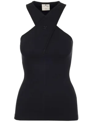 Courrges Criss-Cross Ribbed Knit Tank Top