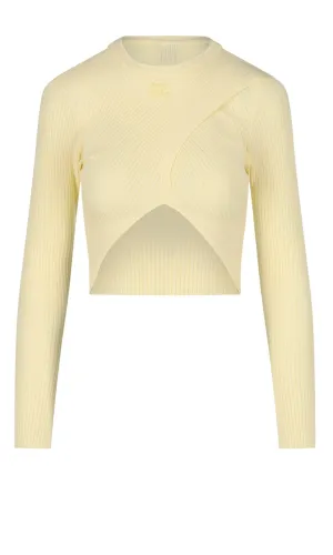Courrges Logo Detailed Ribbed Knit Cropped Top