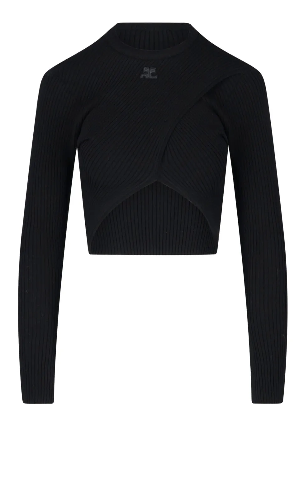 Courrges Logo Detailed Ribbed Knit Cropped Top
