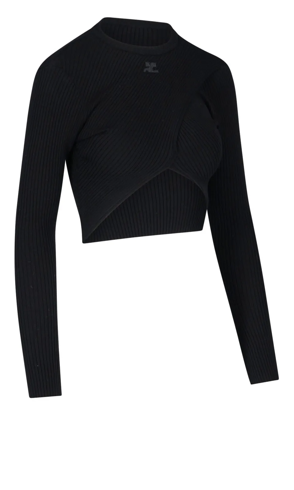 Courrges Logo Detailed Ribbed Knit Cropped Top