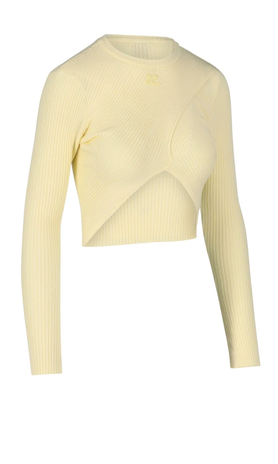 Courrges Logo Detailed Ribbed Knit Cropped Top