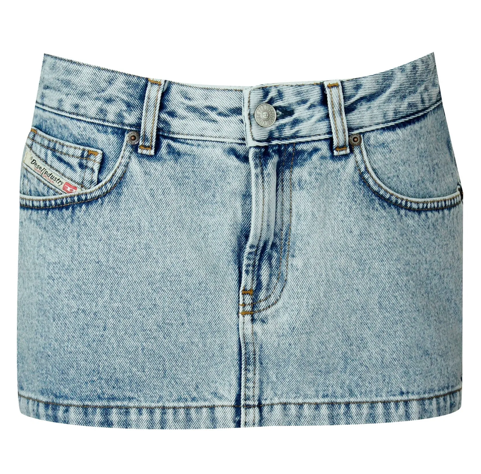 Diesel De-Ron Logo Patch Denim Mini Skirt