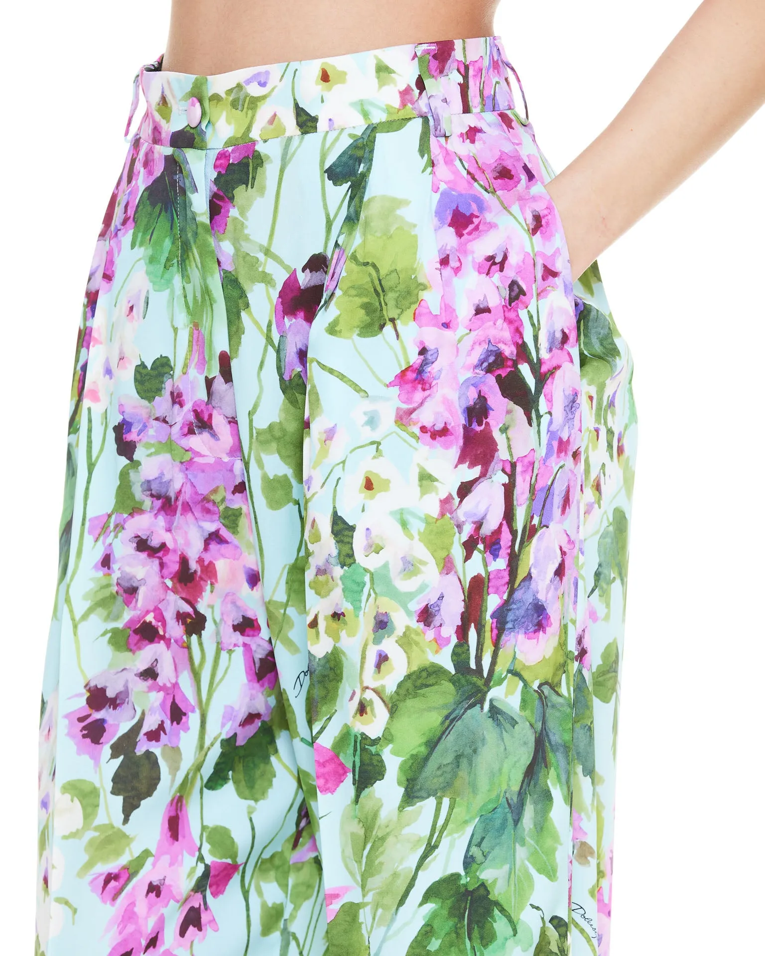 Dolce & Gabbana Bluebell-Print Charmeuse Pants
