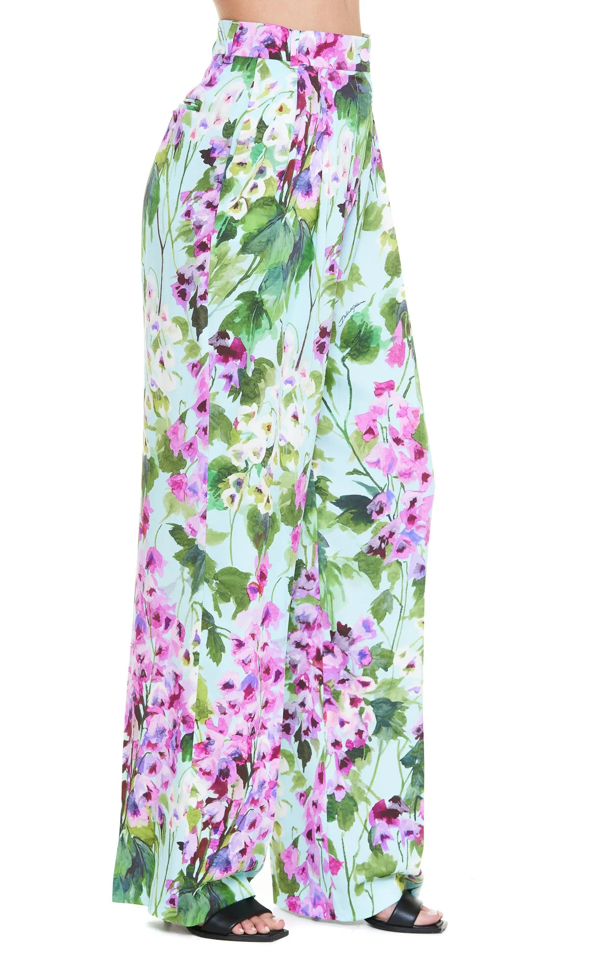 Dolce & Gabbana Bluebell-Print Charmeuse Pants