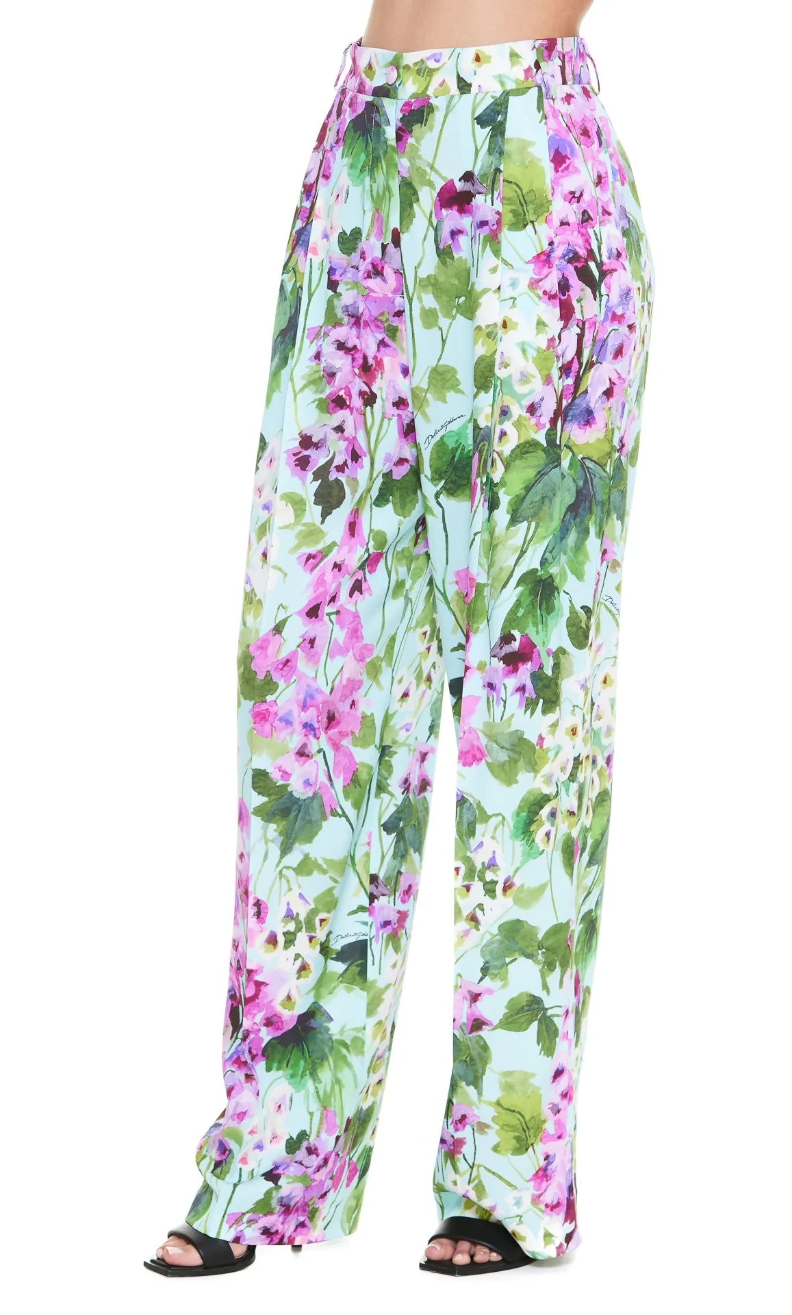 Dolce & Gabbana Bluebell-Print Charmeuse Pants