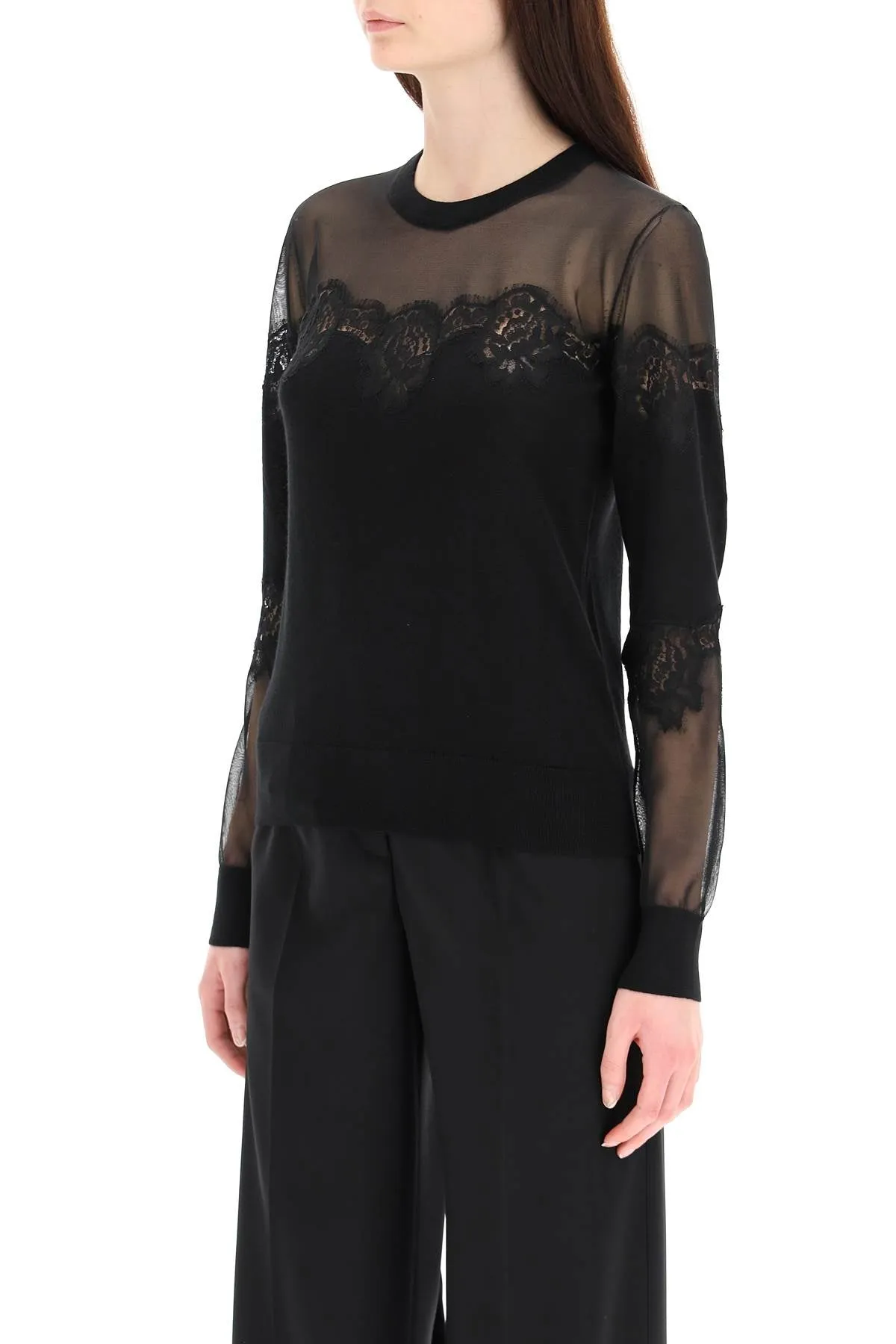 Dolce & Gabbana Lace Trim Crewneck Knit Jumper