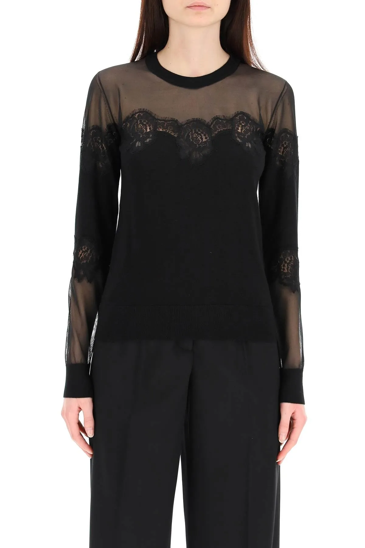 Dolce & Gabbana Lace Trim Crewneck Knit Jumper