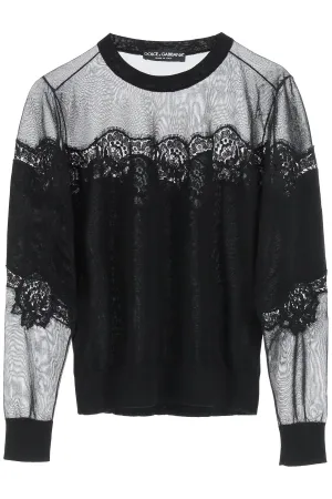 Dolce & Gabbana Lace Trim Crewneck Knit Jumper