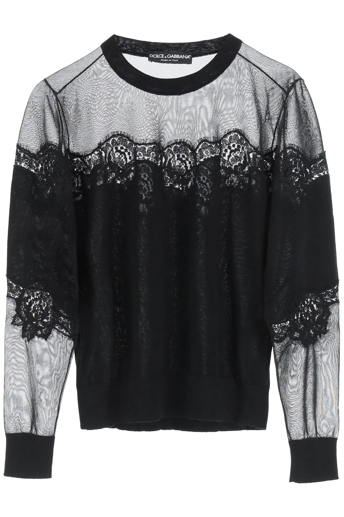 Dolce & Gabbana Lace Trim Crewneck Knit Jumper