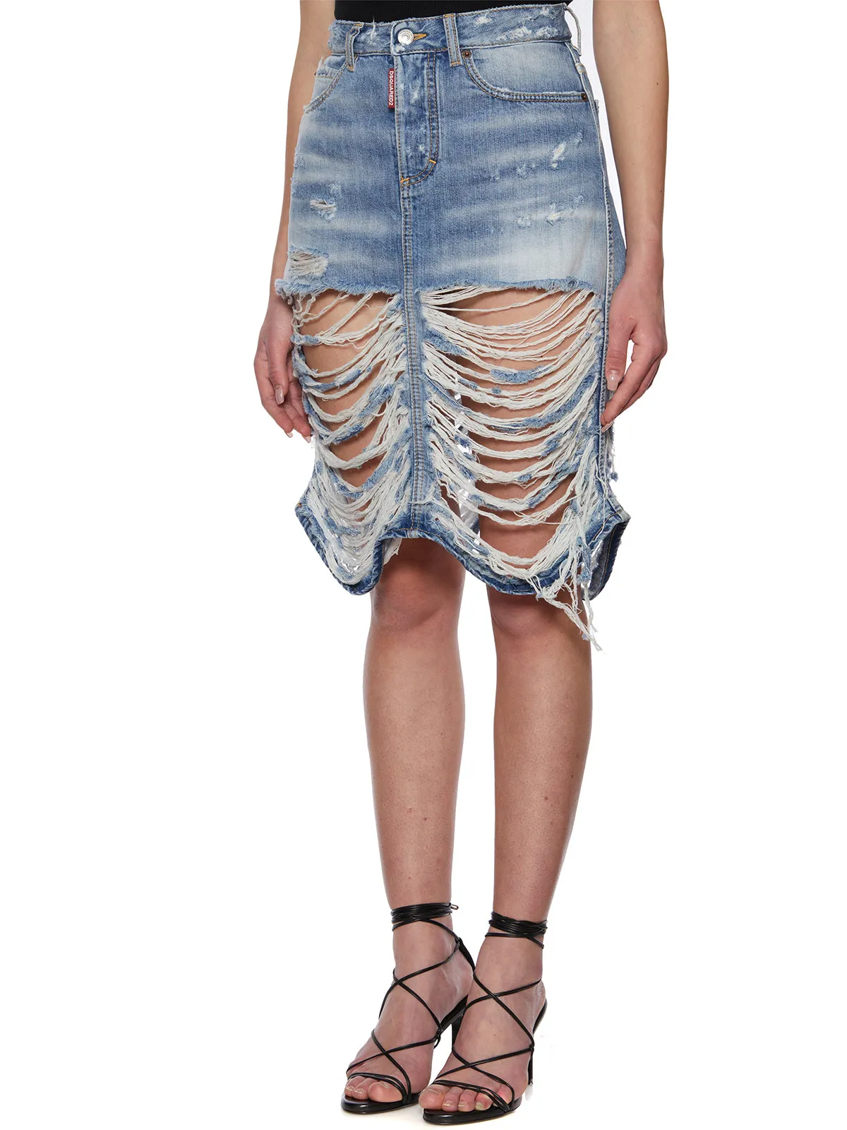 Dsquared2 High-Waist Ripped Denim Skirt