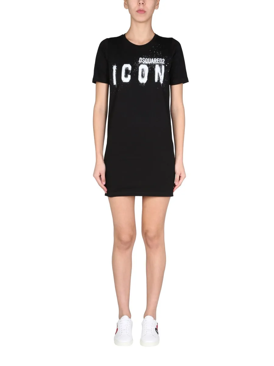 Dsquared2 Icon Spray Printed Mini T-Shirt Dress