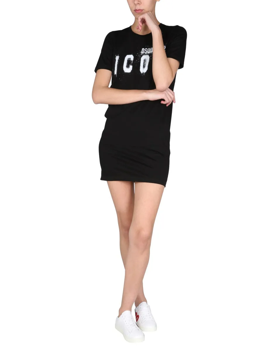 Dsquared2 Icon Spray Printed Mini T-Shirt Dress