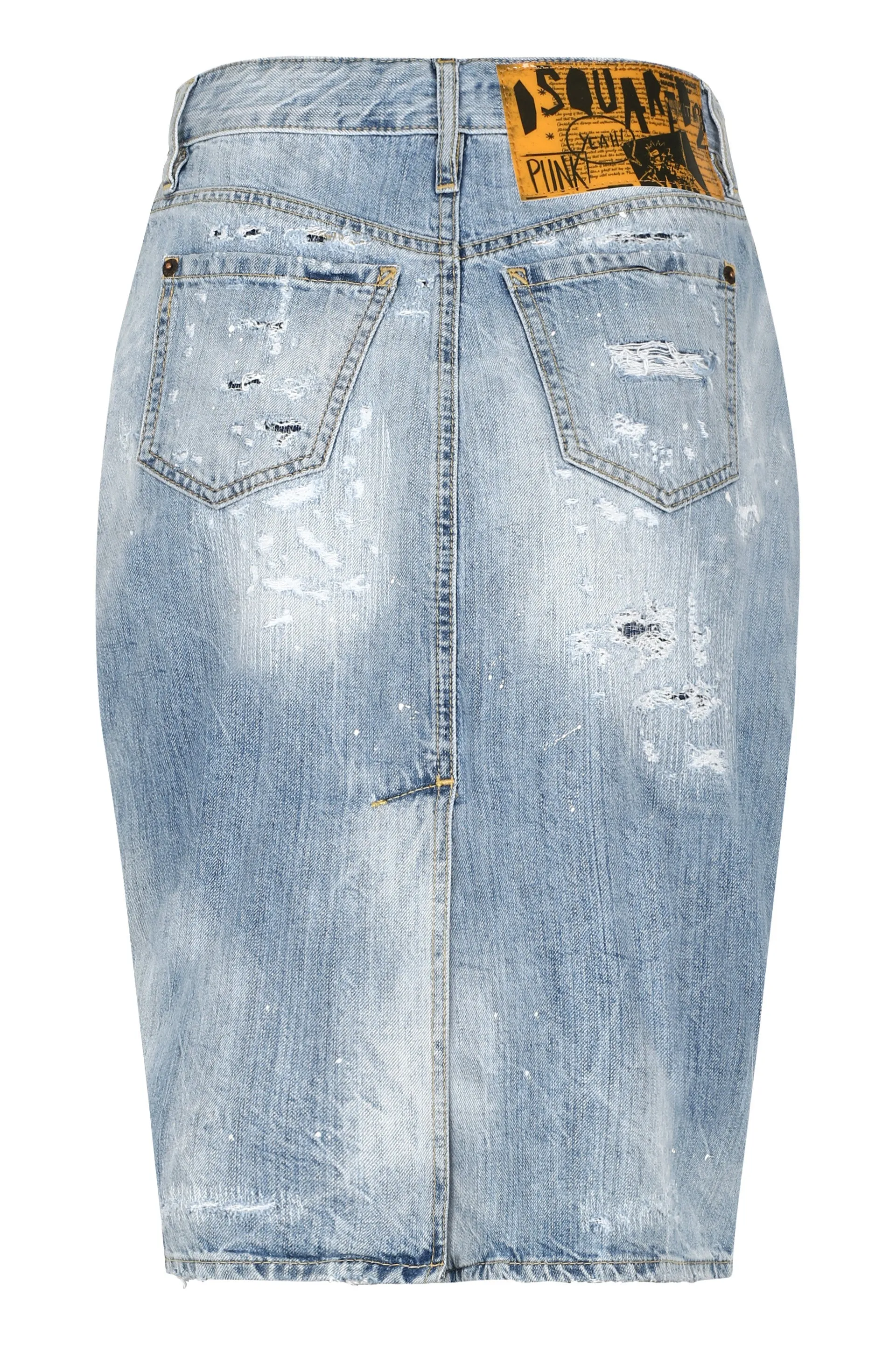 Dsquared2 Logo Patch Distressed Denim Midi Skirt