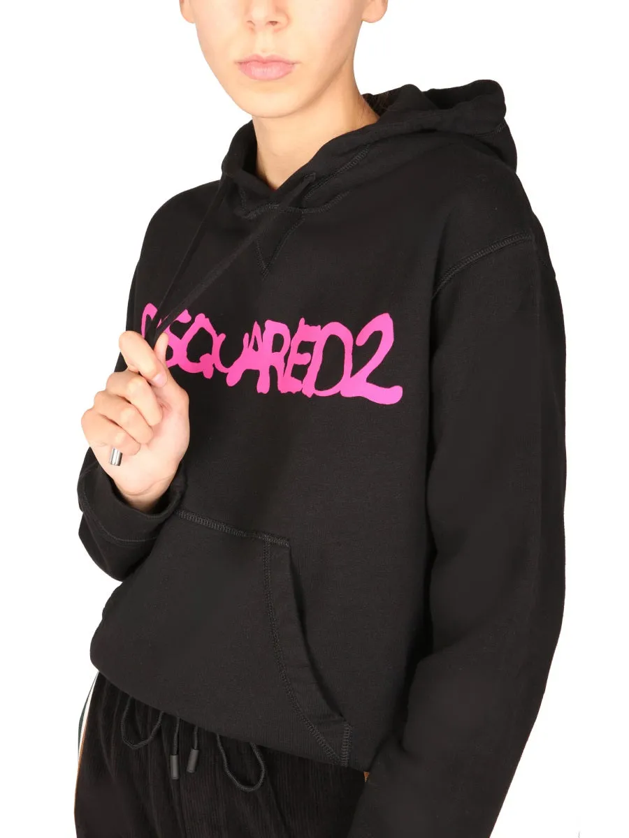 Dsquared2 Logo Print Drawstring Hoodie