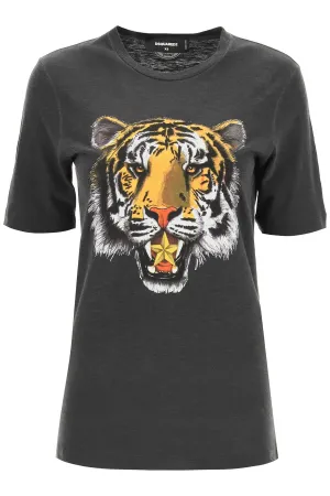 Dsquared2 Tiger Printed Crewneck T-Shirt