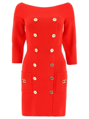 Elisabetta Franchi Logo Plaque Off-Shoulder Knitted Dress