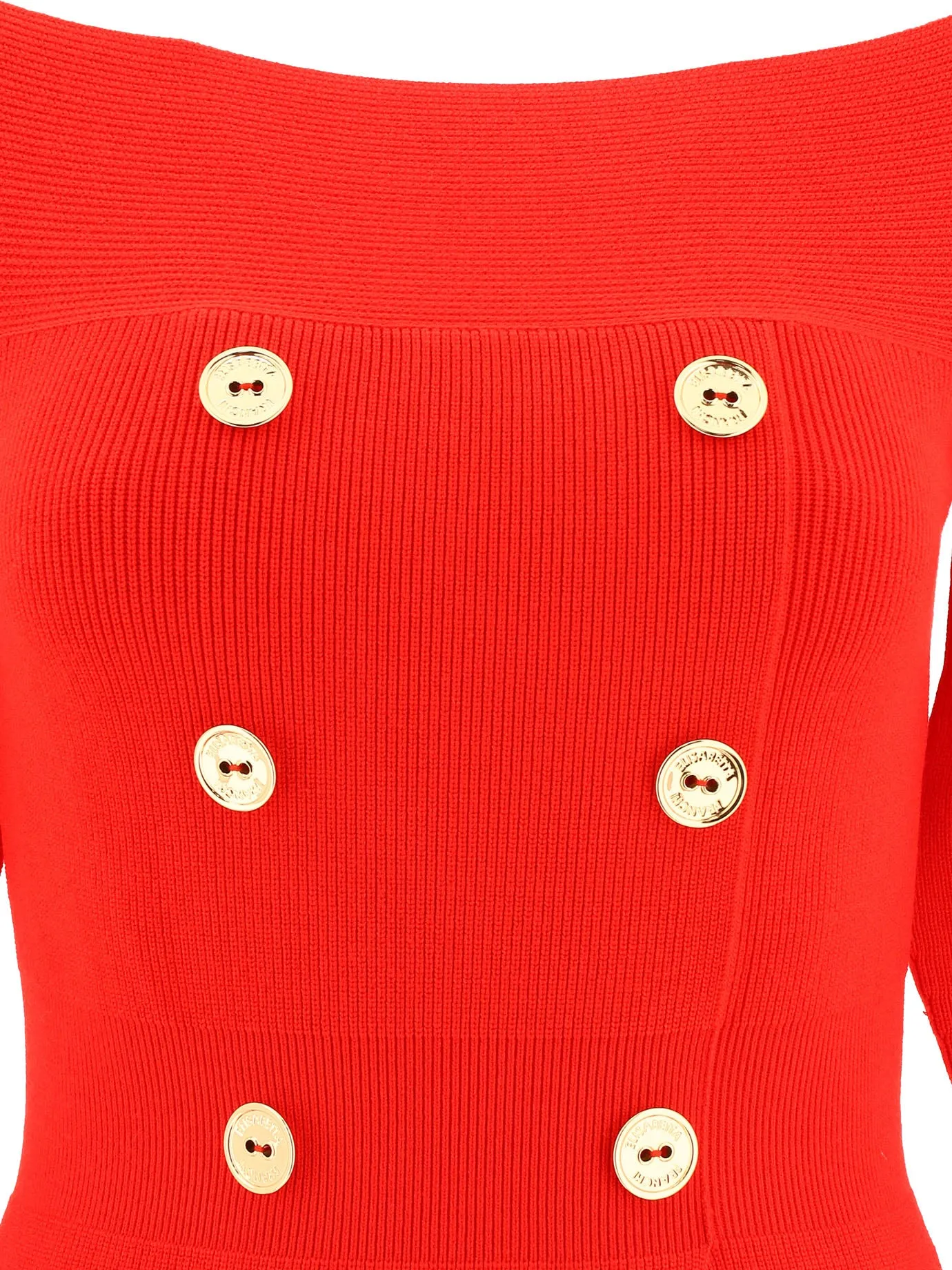 Elisabetta Franchi Logo Plaque Off-Shoulder Knitted Dress